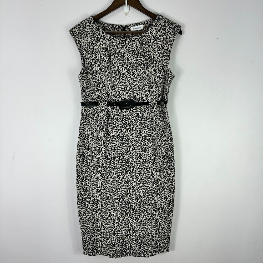 Calvin Klein Sheath Dress Womens 6 Sleeveless Belted Quiet Luxury Capsule Career